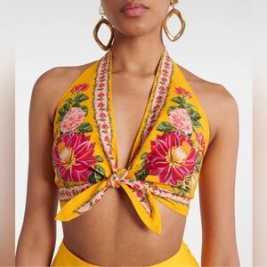 Farm Rio Yellow Spring Awakening Floral Cotton Crop Top